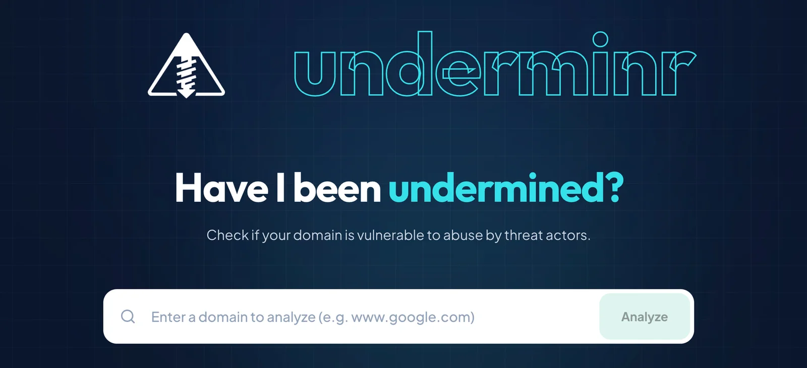 The underminr.ai “Have I been undermined?” page, with a field to enter a domain to analyze